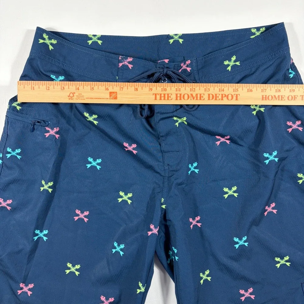 Vineyard Vines Board Shorts Mens 36 Neon Fish Bone Print Navy Blue AOP